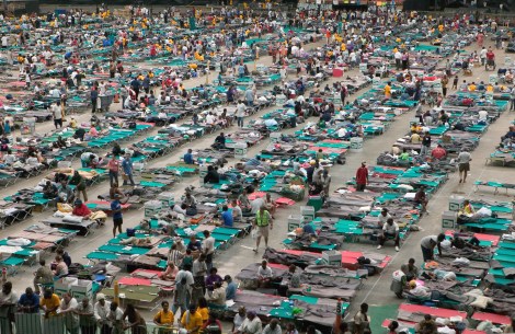 Houston,TX.,9/1/2005--Thousands of hurricane Katrina survivors from New Orleans are bussed to refuge at a Red Cross shelter in the Houston Astrodome. FEMA photo/Andrea Booher